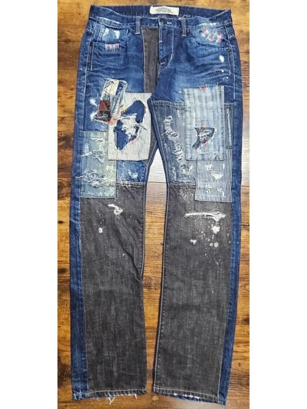 Buckaroo Jeans Mens Size 32x32 Indigo‎ Patches Destroyed Distressed Designer